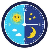 ilustración de un reloj con un día y noche marcar. vector