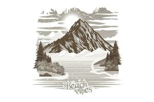 Beach vibes outdoor vintage t shirt print illustration vector