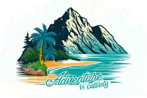 Adventure is calling hand drawn mountain t shirt print illustration vector