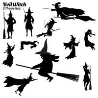 Witch silhouette vector illustration set