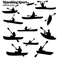 Collection of Silhouette illustrations of kayaking water sports vector