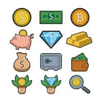 Collection of wealth icons vector illustration