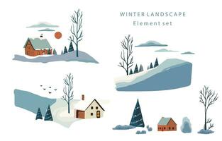 winter landscape object with mountain,tree.Editable vector illustration for postcard,sticker,decoration,icon