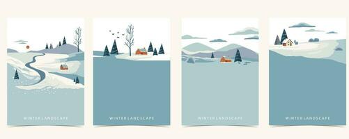 winter landscape background with mountain,tree.Editable vector illustration for postcard,a4 vertical size