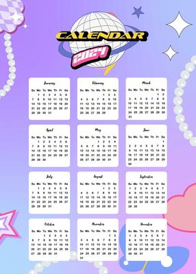 2024 table calendar week start on Sunday with cartoon that use for vertical  digital and printable A4 A5 size 25444646 Vector Art at Vecteezy