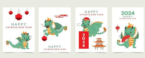 cute Chinese New Year background with lantern,dragon.Editable vector illustration for kid postcard,a4 size