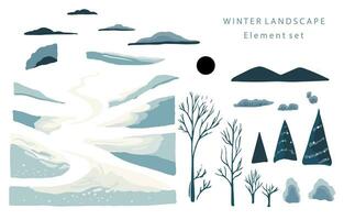 winter landscape object with mountain,tree.Editable vector illustration for postcard,sticker,decoration,icon