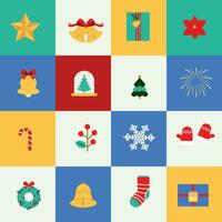 Navidad color plano icono con bola, árbol, estrella, campana.editable vector ilustración para tarjeta postal