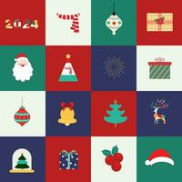 Navidad color plano icono con santa, árbol, regalo, campana.editable vector ilustración para tarjeta postal