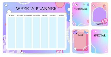 weekly planner.week start on sunday with gradient style that use for horizontal digital vector
