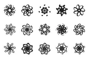 set of black and white simple and easy rounded mandala elements vector