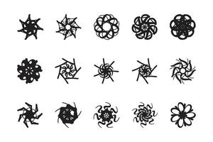 set of black and white simple and easy rounded mandala elements vector