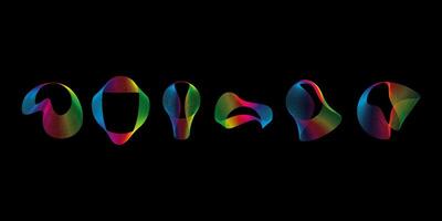 Sound smooth waves of shapes of different shapes, Set Equalizer rainbow color gradient. Vector geometric shapes isolated on black background