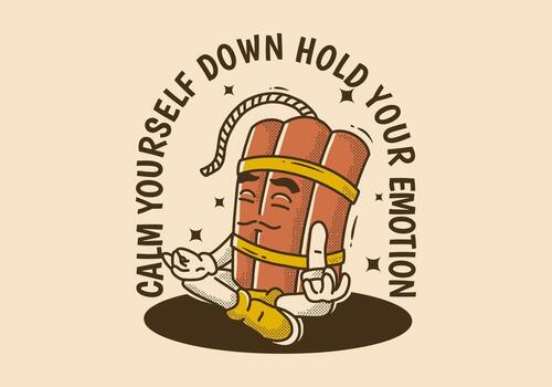 calma tú mismo abajo sostener tu emoción. mascota personaje diseño de TNT dinamitar en meditación actitud vector