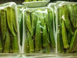 Fresh green okra or Abelmoschus Esculentus from the farm photo