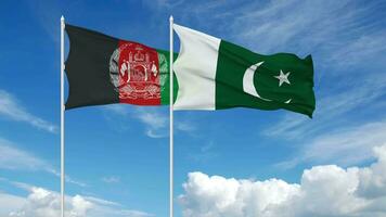 Afghanistan and Pakistan Flags Waving in the Sky, Seamless Loop in Wind, 3D Rendering video