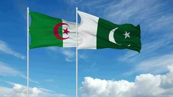 Algeria and Pakistan Flags Waving in the Sky, Seamless Loop in Wind, 3D Rendering video