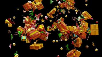 Collection Of Christmas Objects Explosion is alpha motion footage for festival films and cinematic in celebrate scene. Also good background for scene and titles. video