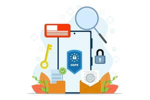 GDPR concept, General Data Protection Regulation, Network data security, Confidential data protection, Web security, cyber security technology flat illustration for landing page, website banner design vector