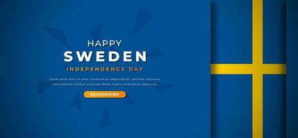 Happy Sweden Independence Day Design Paper Cut Shapes Background Illustration for Poster, Banner, Advertising, Greeting Card vector