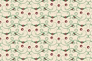 Christmas flourishes swirls holly leaves Seamless Pattern, winter vibes berry leaf modern Christmas pattern, holiday green ornate Christmas pattern, wrapping paper holiday holly printing fabric vector