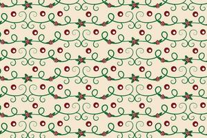 Christmas flourishes swirls holly leaves Seamless Pattern, winter vibes berry leaf modern Christmas pattern, holiday green ornate Christmas pattern, wrapping paper holiday holly printing fabric vector