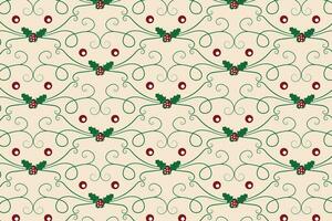 Christmas flourishes swirls holly leaves Seamless Pattern, winter vibes berry leaf modern Christmas pattern, holiday green ornate Christmas pattern, wrapping paper holiday holly printing fabric vector