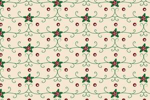 Christmas flourishes swirls holly leaves Seamless Pattern, winter vibes berry leaf modern Christmas pattern, holiday green ornate Christmas pattern, wrapping paper holiday holly printing fabric vector