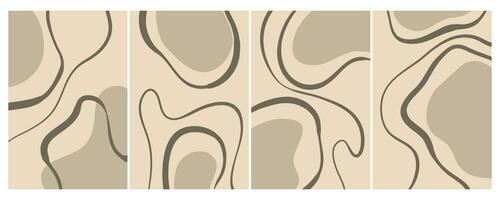 Set of stylish templates with organic abstract shapes and lines in nude colors. Pastel background in minimalist style. Contemporary vector Illustration