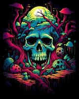 View of a Colorful Human Skull Illustration Design photo