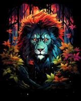 View of a Colorful Action Lion Illustration Design photo