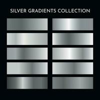 Set of silver gradients. Silver foil texture background set. Vector golden, copper, brass and metal gradient template. Gold gradient vector palette for background template