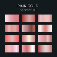 Set of pink gold gradient. Gold foil texture background set. Vector golden, copper, brass and metal gradient template. Gold gradient vector palette for background template