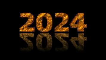 4k Happy new year 2024 animation with yellow and gray textured effect on plain black background video