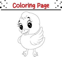 Cute duck coloring page for kids. Animal coloring book for children. vector