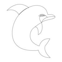 Continuous one line of cute dolphin sea fish  outline vector art drawing and illustration