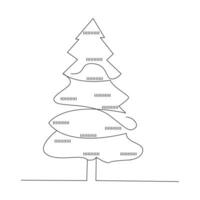 Christmas tree continuous single line outline vector art illustration