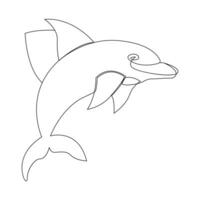 Continuous one line of cute dolphin sea fish  outline vector art drawing and illustration