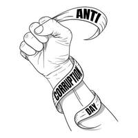 Hand holding a ribbon that says anti-corruption day for anti-corruption day campaign vector