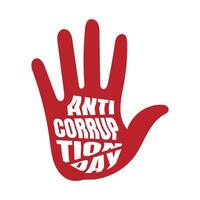 Red hand with typography of anti corruption day for anti corruption campaign template vector