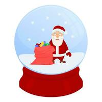 Christmas snow globe with Santa Claus and a bag of gifts. Vector Christmas snow globe. Winter