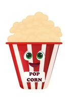 Delicious Popcorn in a red bucket. snacks at the cinema, circus. Vector illustration. a cartoon character. Popcorn Day