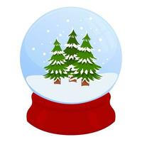 Vector illustration of a glass snow globe with a winter forest inside. Isolated on a white background.