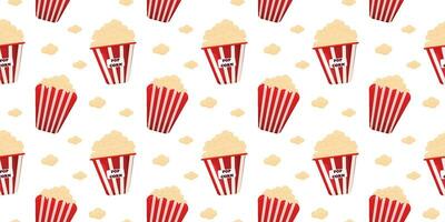 Seamless Popcorn pattern in a red white bucket. Vector illustration. Popcorn Day.