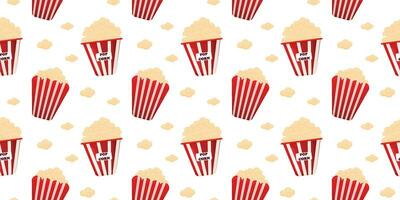 Seamless Popcorn pattern in a red white bucket. Vector illustration. Popcorn Day.