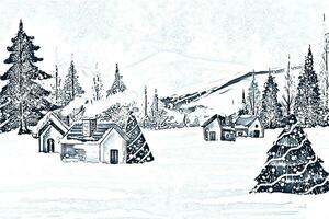 Beautiful winter landscape christmas sketch background vector