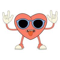 Groovy heart rock star with sunglasses. Valentine's Day character isolated on white vector