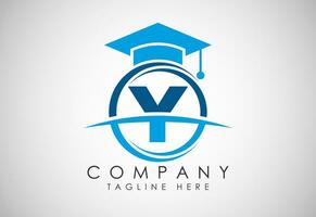 English alphabet Y in a circle with education hat. Education and graduation logo vector