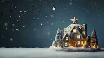 A Starry Night of Winter Wonderland, A Cozy Cottage in the Snowy photo