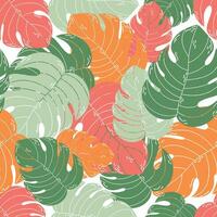 Seamless pattern with colorful monstera leaves. Floral background. Botanical vector illustration with tropical plants.